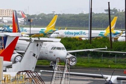 An aircraft from PAL and Cebu Pacific parked at the tarmac, highlighting regional aviation and fuel security.