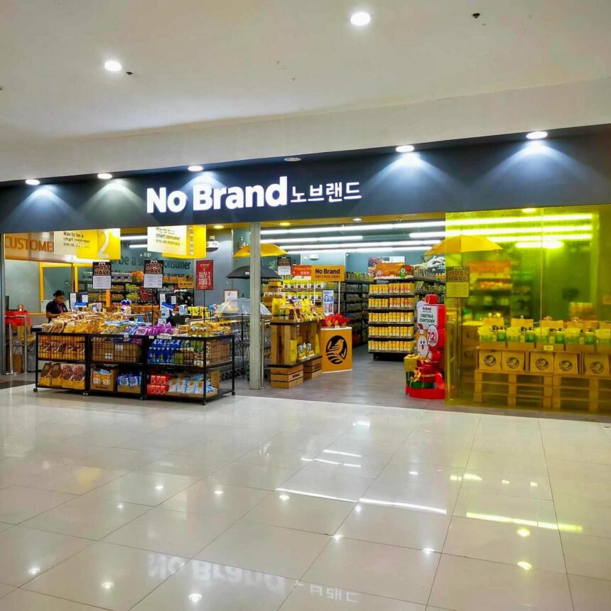 The storefront of a No Brand standalone shop operated by Robinsons Retail in a Philippine shopping mall.