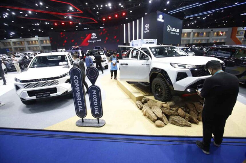 Commercial and mixed use pickup trucks displayed at a motor show to support SME's and transport operators.