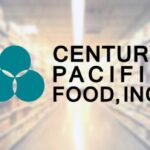 The official corporate logo of Century Pacific Food Inc displayed against a blurred retail background.