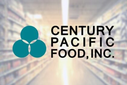 The official corporate logo of Century Pacific Food Inc displayed against a blurred retail background.