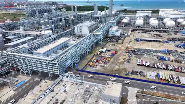 An aerial view of the Lotte Chemical Indonesia New Ethylene complex, highlighting massive industrial infrastructure.
