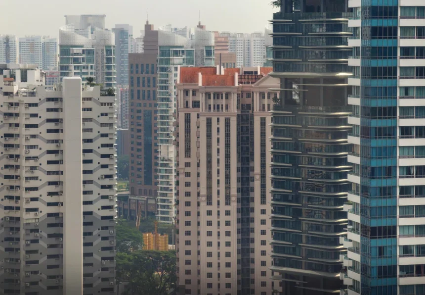 Modern high-rise residential buildings in Singapore, highlighting the latest trends in the private home market.