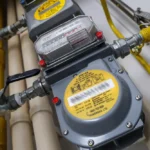 A close-up of residential gas meters in Singapore, monitored closely as global energy costs fluctuate.