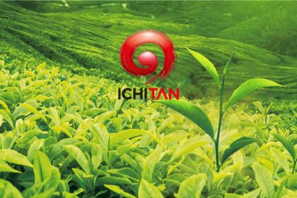 Ichitan logo displayed over lush green tea plantations, highlighting the beverage focus analyzed by FSSIA researchers.