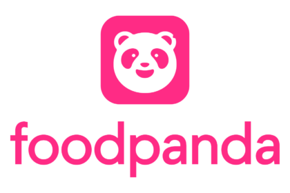 The official pink and white mascot logo represents the regional on-demand delivery network managed by Foodpanda.