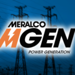 Meralco MGEN Power Generation logo set against a blue background with high voltage transmission towers.