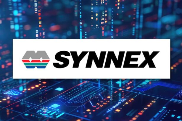 he official corporate logo of SYNEX is displayed against a digital high-tech circuit board backdrop.