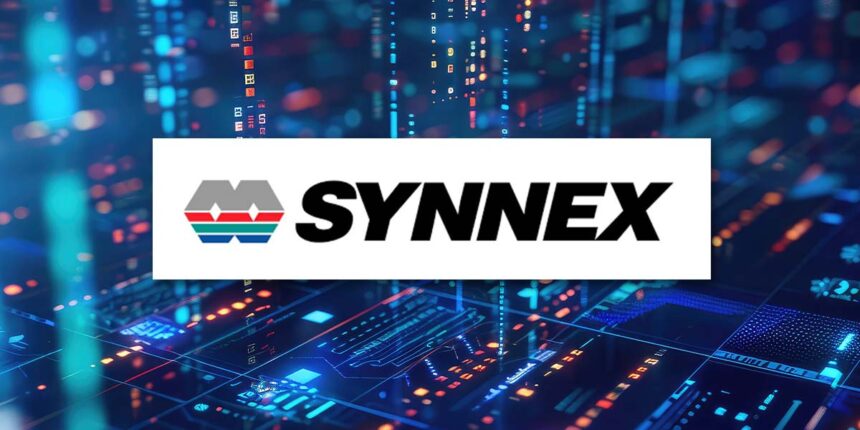 he official corporate logo of SYNEX is displayed against a digital high-tech circuit board backdrop.